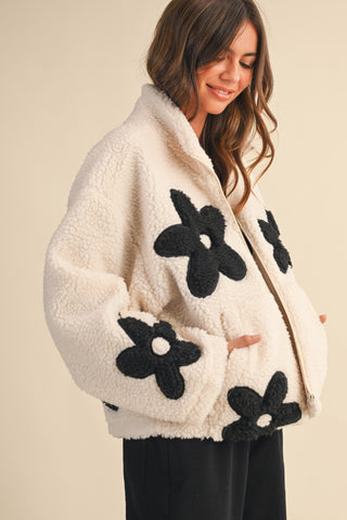 Cozy Blooms Sherpa Jacket - White