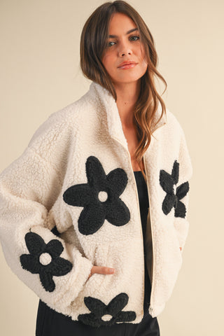 Cozy Blooms Sherpa Jacket - White
