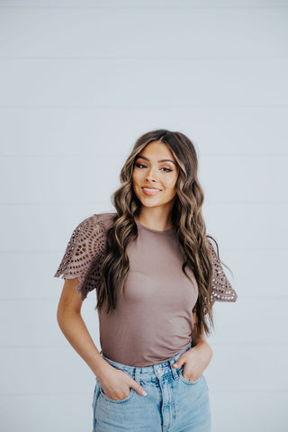 Crochet Sleeve Tee - Mocha