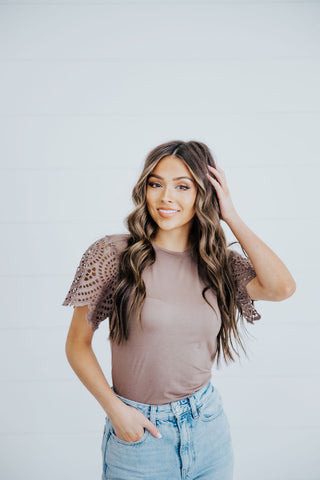 Crochet Sleeve Tee - Mocha