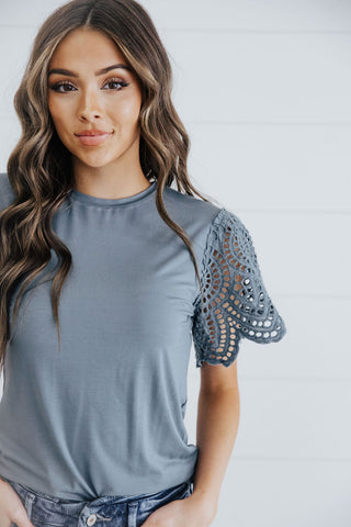 Crochet Sleeve Tee - Teal