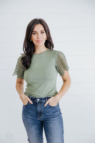 Crochet Sleeve Tee - Sage