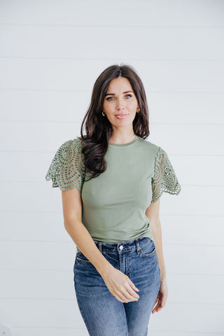 Crochet Sleeve Tee - Sage