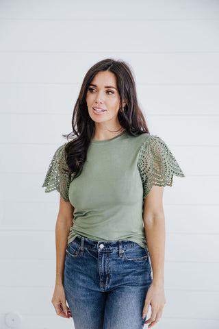 Crochet Sleeve Tee - Sage