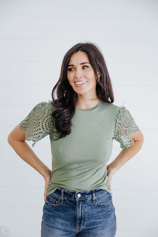 Crochet Sleeve Tee - Sage