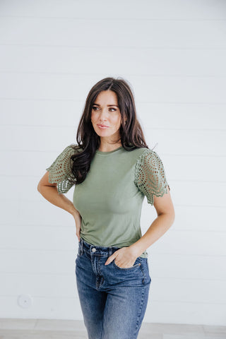 Crochet Sleeve Tee - Sage