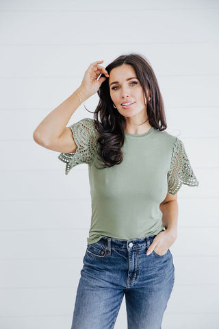 Crochet Sleeve Tee - Sage