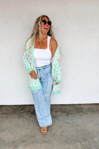 Cloud Cardigan - Mint Daisy