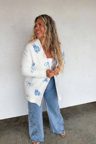 Cloud Cardigan - Blue Bows