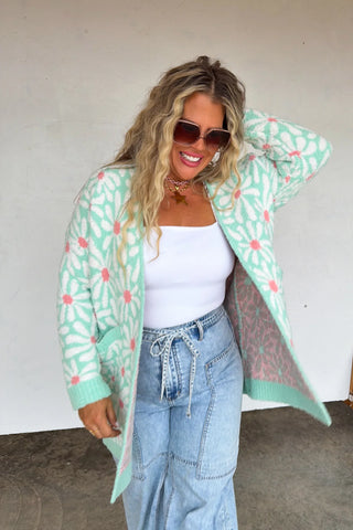 Cloud Cardigan - Mint Daisy