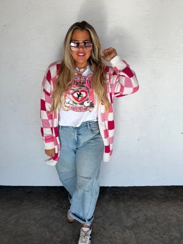 Cloud Cardigan - Pink Checker