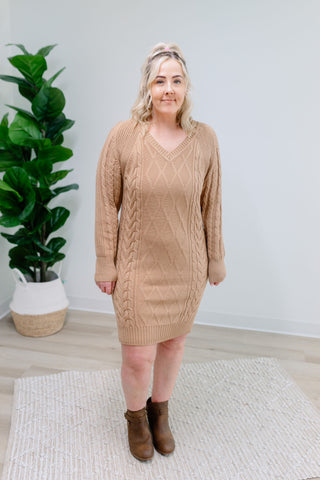 { DEX } Cable Knit Sweater Dress - Brown
