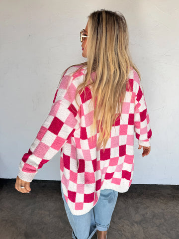 Cloud Cardigan - Pink Checker