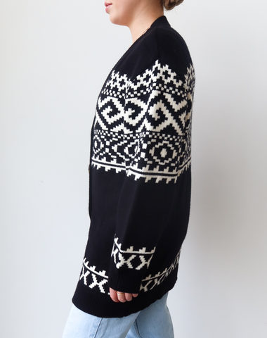 ~ Brunette ~ Fair Isle Knit Cardigan - Black