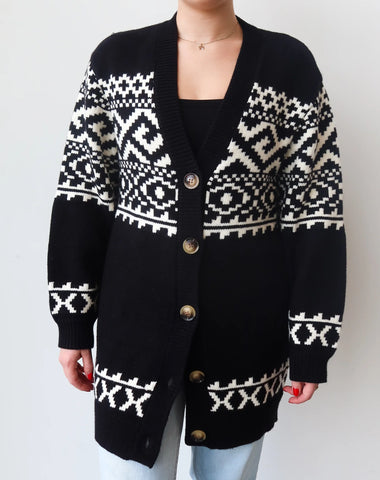 ~ Brunette ~ Fair Isle Knit Cardigan - Black