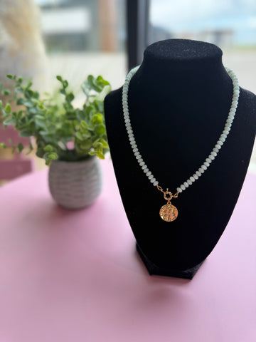Poolside Necklace - Seafoam+Rose Coin Charm