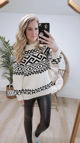 ~ Brunette ~ Fair Isle Knit Sweater - White