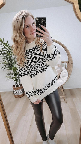 ~ Brunette ~ Fair Isle Knit Sweater - White