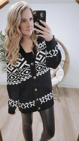 ~ Brunette ~ Fair Isle Knit Cardigan - Black