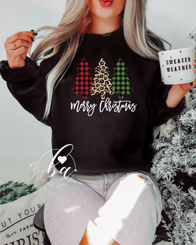 Merry Christmas Plaid & Leopard Trees