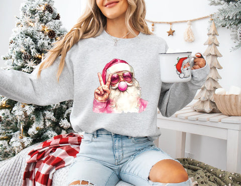 Bubblegum Santa Crewneck - Ash Grey