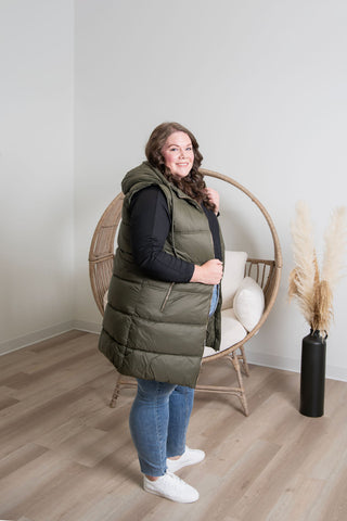 { DEX } Hooded Puffer Vest - Olive