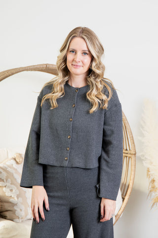 { Room 34 } Ribbed Cardigan - Charcoal