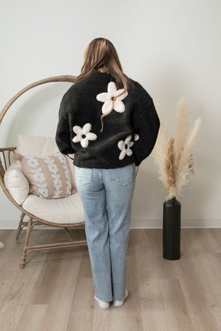 Cozy Blooms Sherpa Jacket - Black