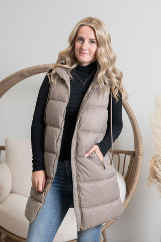 { DEX } Hooded Puffer Vest - Taupe