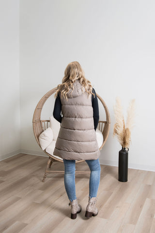 { DEX } Hooded Puffer Vest - Taupe