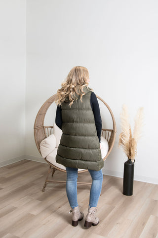 { DEX } Hooded Puffer Vest - Olive