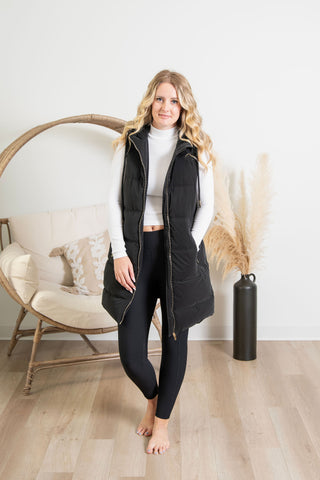 { DEX } Hooded Puffer Vest - Black