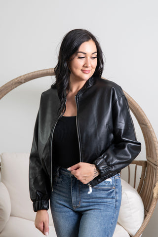 { DEX } Faux Leather Bomber