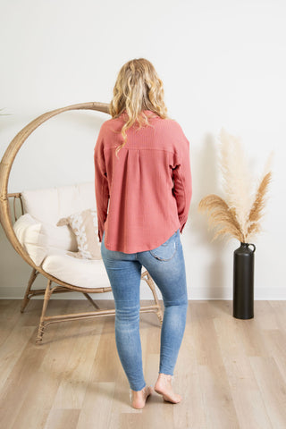 { Room 34} Waffle Knit Sweater - Brick