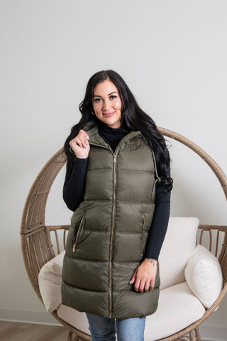 { DEX } Hooded Puffer Vest - Olive