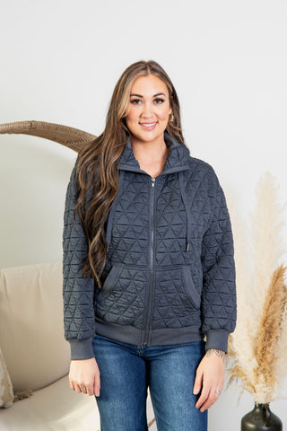 Quilted Zip Up - Gunmetal