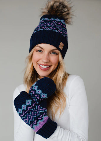 Solstice Knit Mittens - Navy