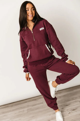 *Ampersand Ave* Comfort Zone Joggers - Maroon Lace